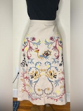 St Vincent Cotton Lycra Floral Embroidered Cream A-Line Skirt Made in USA Size 4